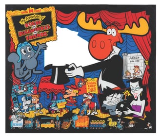 An Adventures of Rocky and Bullwinkle and Friends Pinball Backglass.
