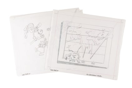 A Pair of Rocky and Bullwinkle Stock Market Drawings.