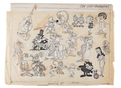 A Jay Ward Multi-Character Scene Cel Layout.