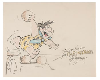 A Fred Flintstone Drawing Signed by Dick Bickenbach.