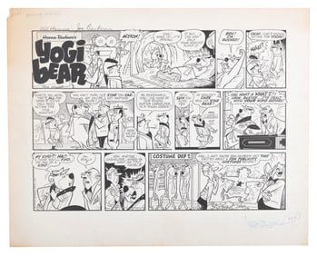 Hanna and Barbera Signed Yogi Bear Comic Strip Art.
