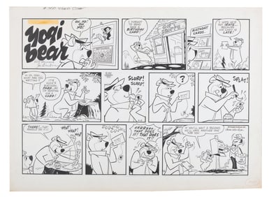 Hanna and Barbera Signed Yogi Bear Sunday Strip Original Art.
