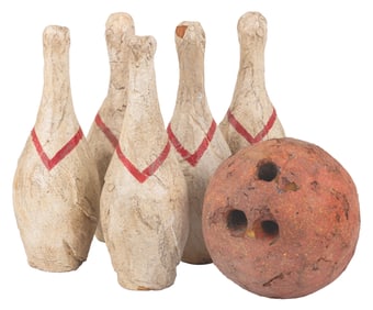 A Live-Action "Flintstones" Bowling Ball and Pin Props.