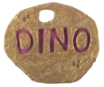 A Live-Action “Flintstones" Dino Name Tag Prop.