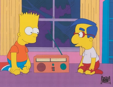 A Bart Simpson and Milhouse Production Cel.