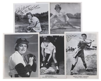 A Collection of Signed Women's Baseball Photos.