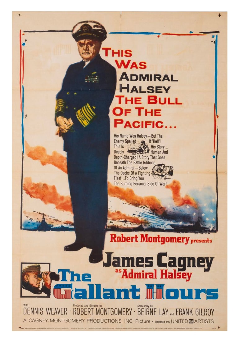 A "The Gallant Hours" One-Sheet Poster.: (United Artists, 1960) A one-sheet poster for the original theatrical release of “The Gallant Hours,” starring James Cagney. Measuring 27” x 41”, the poster is in fair condition wi