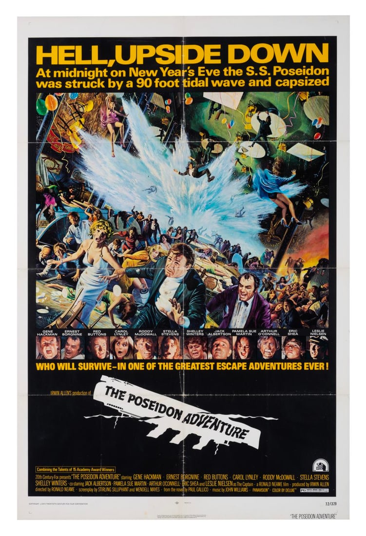A "The Poseidon Adventure" One-Sheet Poster.: (20th Century Fox, 1972) A one-sheet poster for the original theatrical release of “The Poseidon Adventure,” directed by Ronald Neame. Measuring 27” x 41”, the poster is in good co