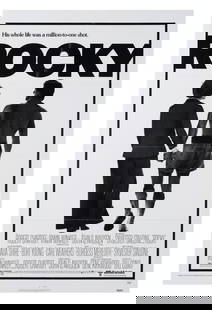 A "Rocky" One-Sheet Poster.: (United Artists, 1976) A one-sheet poster for the original release of “Rocky,” starring Sylvester Stallone. Measuring 27” x 41”, the poster is in good condition with typical wear t