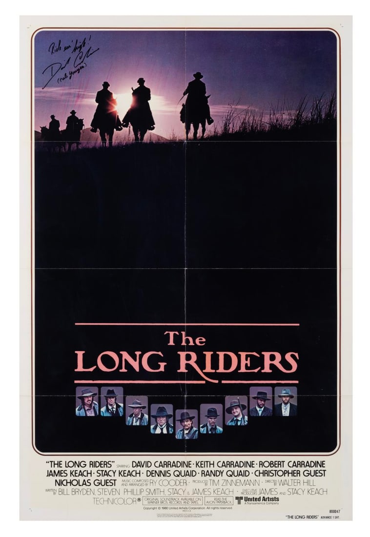 A David Carradine Signed "The Long Riders" Advanced One-Sheet. (1 of 2)