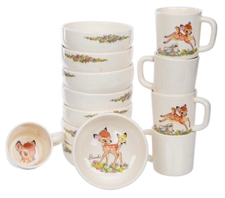 An Evan K. Shaw Bambi Bowl and Mug Collection.