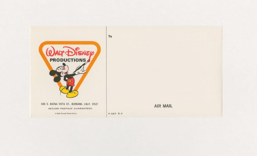A Set of Early Walt Disney Studio Mailing Labels.: (Disney, 1950s-70s) Three unused original shipping labels from the Walt Disney Studio Lot in Burbank California. Each measuring 3" x 6.25", the labels are in very good condition.
