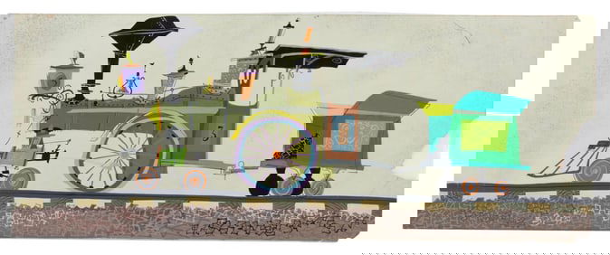An Eyvind Earle "Pigs is Pigs" Locomotive Concept Painting.