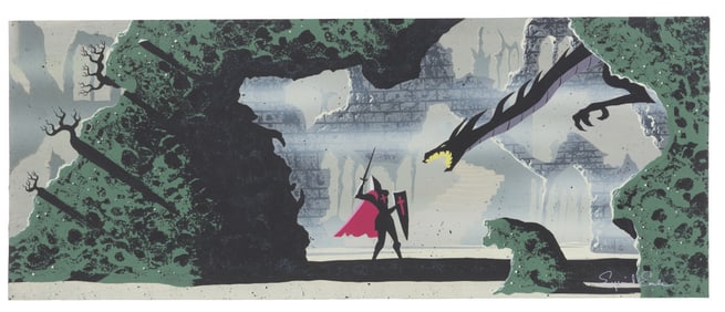 An Eyvind Earle "Sleeping Beauty" Final Fight Concept Painting.