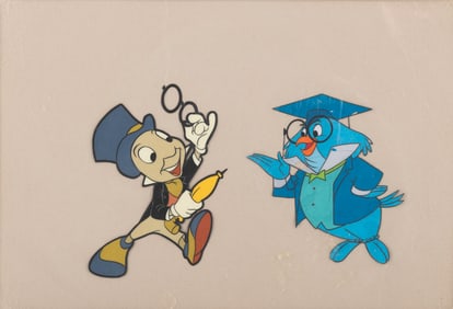 A Pair of Jiminy Cricket and Professor Owl Original Production Cels.
