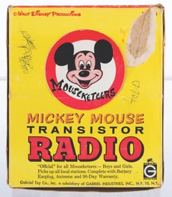 A Mousketeers Mickey Mouse Transistor Radio in Box.