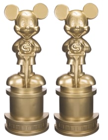 A Pair of Mickey Award Statue Disney Store Displays.