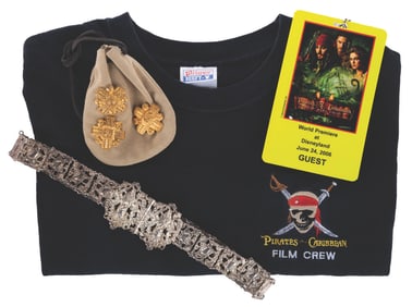 “Pirates of the Caribbean" Treasure Props, Premiere Pass, and Crew Shirt.