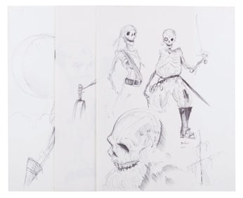 Three of the Earliest “Pirates of the Caribbean" Skeleton Drawings.