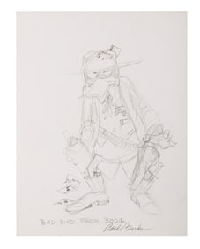 A Carl Barks Signed Concept Drawing for "Bad Bird from Bodie.