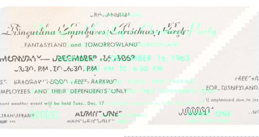 A Disneyland Employees Christmas Party Ticket.