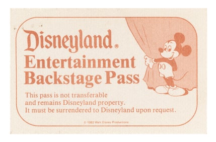 A Disneyland Entertainment Backstage Pass.