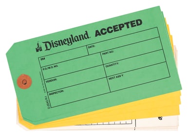 A Collection of Unused Disney Parks Inventory Tags.