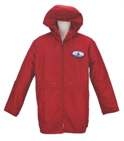 A Disneyland Cast Member Parka with Blue Patch.