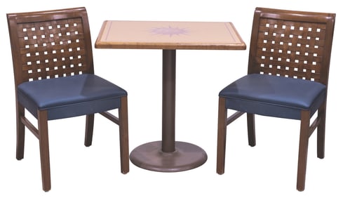A Paradise Pier Hotel Table and Pair of Chairs.