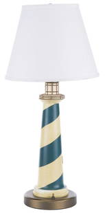 A Paradise Pier Hotel Lighthouse Desk Lamp.: (Disney’s Paradise Pier Hotel, 2000s) A lighthouse desk lamp from Disney’s Paradise Pier Hotel. With a 75-watt max type A bulb (not included), the lamp worked when tested. Measuring 25.5&rdquo; ta