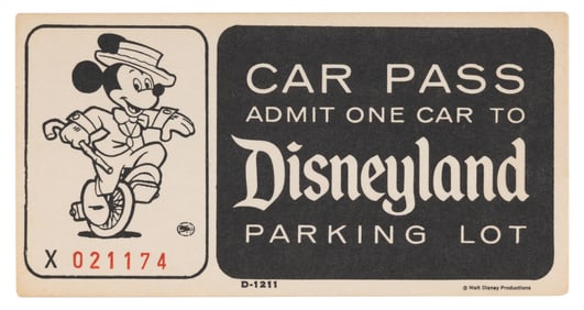 A 1960s Disneyland Car Pass.