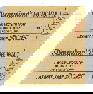 A Pair of Disneyland Monorail Round Trip Tickets.: (Disneyland, 1960s) A pair of rare early tickets for a Hotel Station round trip on the Disneyland Monorail, with no admission to the Park at Tomorrowland Station. Measuring 0.75” x 2”