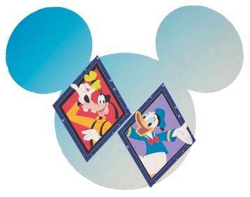 A Disneyland 60th Anniversary Goofy and Donald Duck Sign.