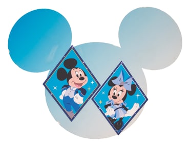 A Disneyland 60th Anniversary Mickey and Minnie Sign.