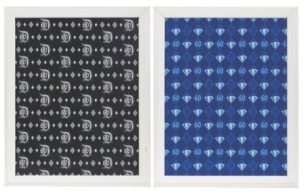 A Pair of Framed Disneyland 60th Anniversary Logo Patterns.