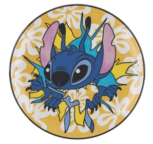 An Elisabete Gomes Stitch "Aloha!" Charger Plate.