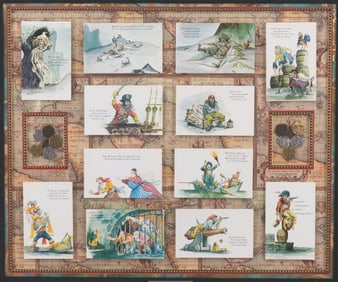 A Framed Pirates of the Caribbean Marc Davis Postcard Set.