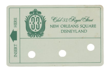 A Club 33 Unused Membership Card.