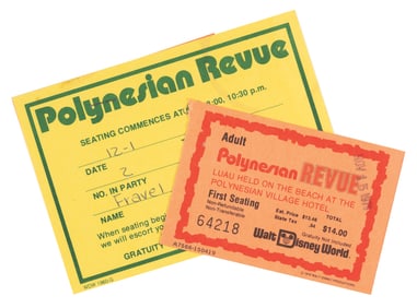 A Set of Polynesian Revue Tickets and Seating Card.