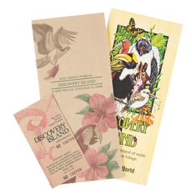 A Discovery Island Ticket and Pair of Guide Brochures.