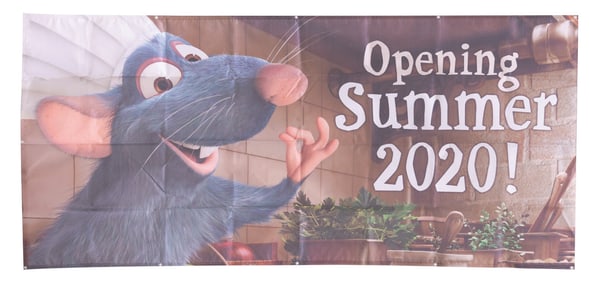 A Remy's Ratatouille Adventure Opening Summer 2020 Sign.