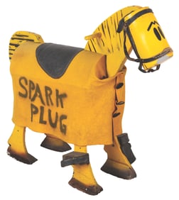 A Large Wooden Spark Plug Horse Toy.