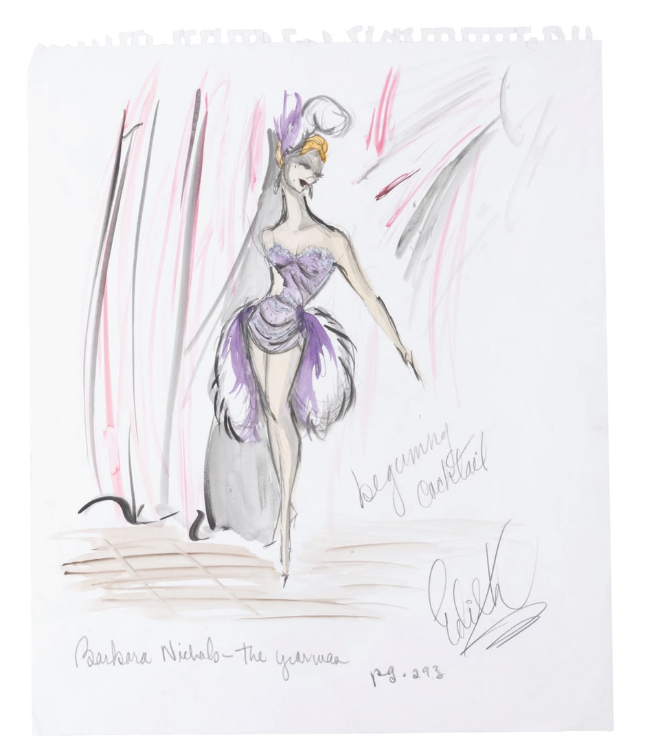 An Edith Head Original Costume Sketch for Barbara Nichols. (1 of 2)