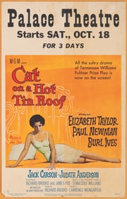 A "Cat on a Hot Tin Roof" Palace Theatre Window Card.