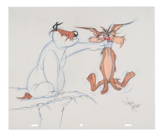 A Virgil Ross Signed Ralph Wolf and Sam the Sheepdog Drawing.