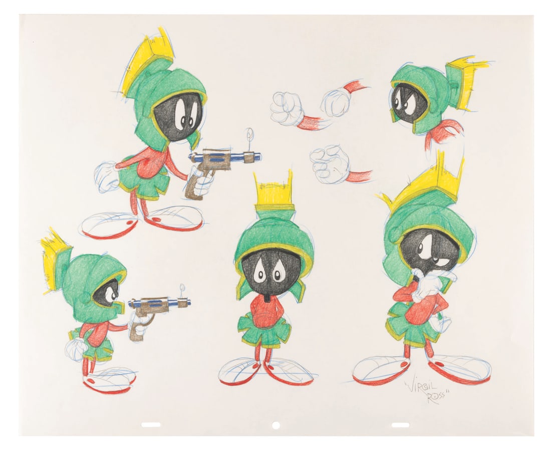 A Virgil Ross Signed Page of Marvin the Martian Drawings. (1 of 1)