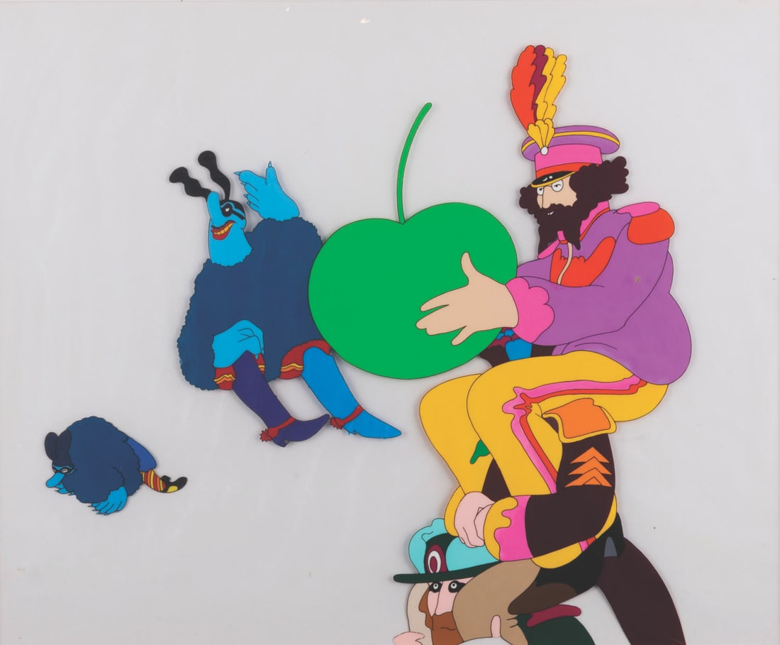 A "Yellow Submarine" Original Production Cel.: (United Artists, 1968) An original multi-layer production cel of Ringo Starr and John Lennon, a Chief Blue Meanie, and one of his minions from "Yellow Submarine." The hand-painted cel was sold in Hall