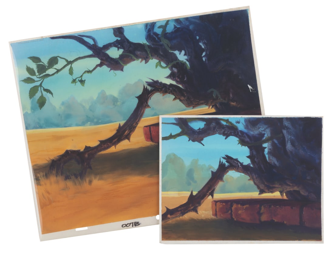A Pair of "Secret of NIMH" Background Color Keys.: (MGM/United Artists, 1982) A pair of original background color key paintings from "The Secret of NIMH" directed by Don Bluth. Color keys are preliminary paintings created to establish the color palett