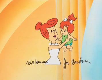 A Signed "The Flintstones" Production Cel and Background.