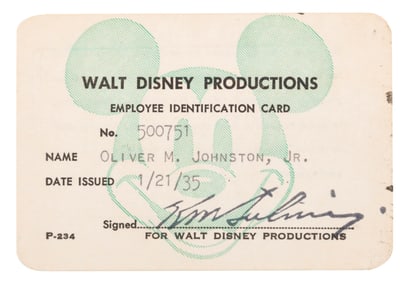 Ollie Johnston’s First Walt Disney Productions ID Card.